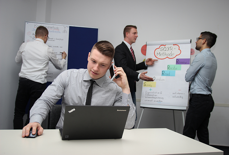 a group of people working